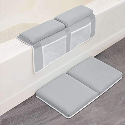 Magicfun Bath Kneeler with Elbow Rest Pad Set, 1.5 inch Thick Kneeling Pad and Elbow Support for Knee & Arm Support Large Bathtub Kneeling Mat with Toy Organizer for Happy Baby Bathing Time(Gray)