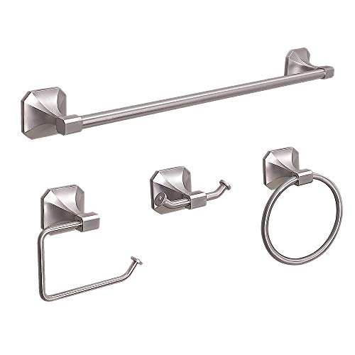 Gricol 4-Piece Bathroom Hardware Brushed Nickel Stainless Steel Accessory Set Towel Bar Wall Mounted