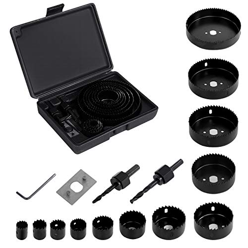 Hole Saw Kit, EONLION 16 Pieces 3/4 inches-5 inches Set in Case with Mandrels, Super Sharp Saw blade, Install Plate and Hex Key for Sawing Holes in Normal Wood, Plywood, Drywall, PVC and Plastic Plate