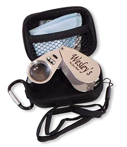 40X Jewelers Loupe Magnifier Hand Lens LED/UV Illuminated, Jewelry Magnifying Glass with Travel Case for Gardening, Kids, Coin, Stamp and Rock Collecting by Wesley's as you wish