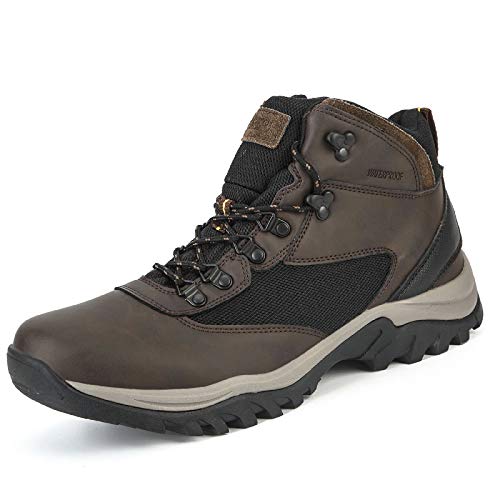 ZASEPY Men's Waterproof Hiking Boots Lightweight Outdoor Hike Shoes Non Slip Mid Top Trekking Backpacking Mountaineering Ankle Boot Brown
