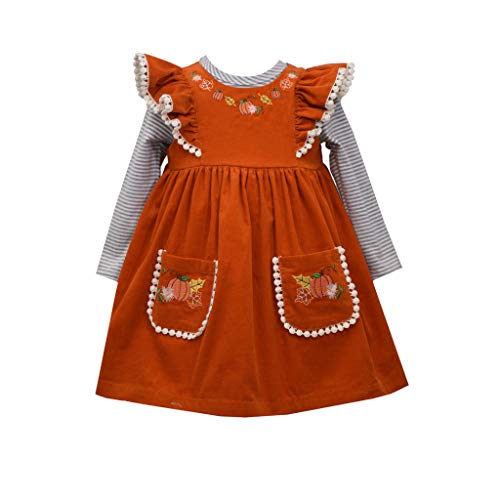 Bonnie Jean Girl's Thanksgiving Corduroy Dress - Orange Pumpkin Jumper for Baby, Toddler and Little Girls, 2T
