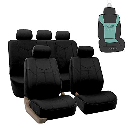 FH Group PU009115 Rome PU Leather Full Set Car Seat Covers, Airbag Compatible and Split Bench w. Gift, Solid Black- Fit Most Car, Truck, SUV, or Van