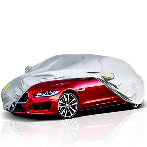 ELUTO Car Cover Outdoor Sedan Cover Waterproof Windproof All Weather Scratch Resistant Outdoor UV Protection with Adjustable Buckle Straps for Sedan Fits up to 185’’(185’’L x 70’’W x 60’’H)