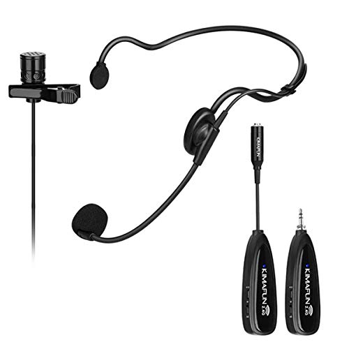 Wireless Microphone System,KIMAFUN 2.4G Wireless Microphone Transmitter/Receiver Set with Headset /Lavalier Lapel Mics, Ideal for Teaching, Weddings,Presentations,School Play,G102
