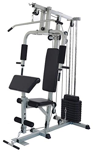 Sporzon Home Gym System Workout Station with 330LB of Resistance, 125LB Weight Stack, Gray