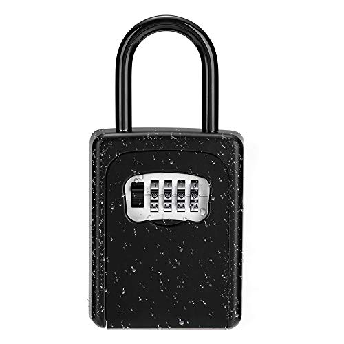 ZHEGE Lock Box, 4 Digit Combination Key Storage Lock Box for Door, House, Hotels, Realtors, Contractors (Black)