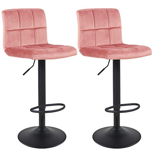 Duhome Bar Stools Set of 2,Modern Square Velvet Adjustable BarStools Counter Height Stools Bar Chairs 360° Swivel Stool Pink