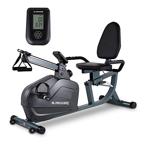 MaxKare Recumbent Exercise Bike Magnetic Indoor Stationary Bike with Tension Ropes,8 Level Adjustable Resistance,LCD Monitor and Adjust Seat for Home Use