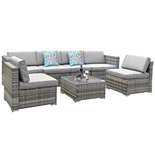 YITAHOME 7 Piece Outdoor Patio Furniture Sets, Garden Conversation Wicker Sofa Set, and Patio Sectional Furniture Sofa Set with Coffee Table and Cushion for Lawn, Backyard, and Poolside