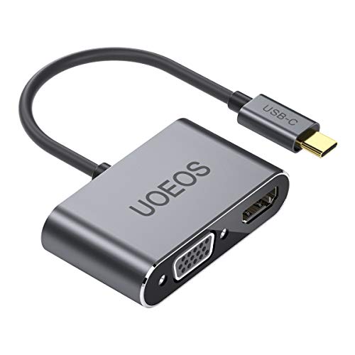 USB C to HDMI VGA Adapter, uoeos Type C to VGA HDMI Video Converter (Thunderbolt 3 Compatible) with MacBook Pro,Surface go, Dell XPS 15/XPS 13, Samsung Galaxy S8/S9 and More