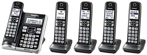 Panasonic Link2Cell Bluetooth Cordless Phone System with Voice Assistant, Call Blocking and Answering Machine. DECT 6.0 Expandable Cordless System - 5 Handsets - KX-TGF575S (Silver)