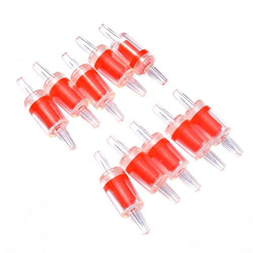 Pawfly 10 PCS Aquarium Air Pump Check Valves Red Clear Plastic One Way Non-Return Check Valve for Fish Tank