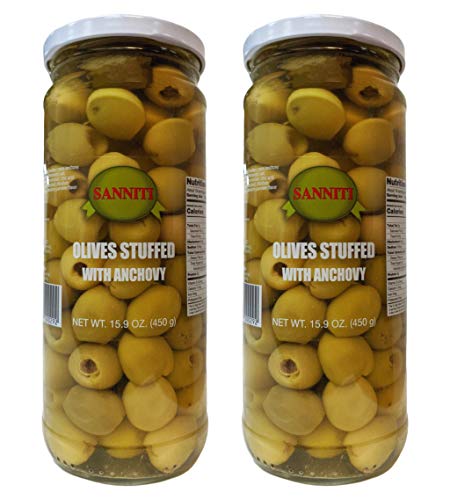 Sanniti Olives stuffed with Anchovies, 15.9 oz (Pack of 2)