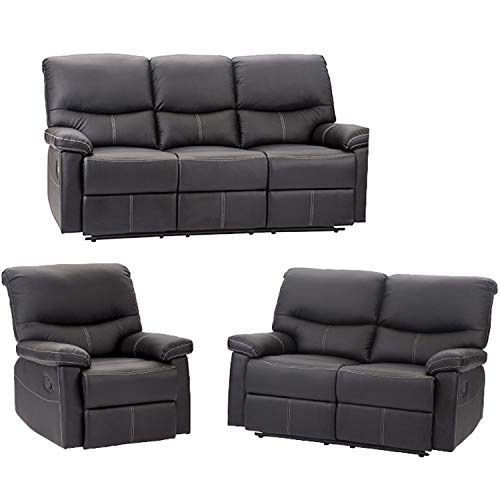 FDW Recliner Sofa PU Leather Set 3 PCS Motion Sofa Loveseat Recliner Sofa Recliner Couch Manual Reclining Chair 3 Seater for Living Room