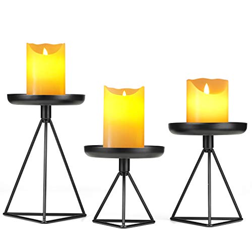 Bikoney Candle Holder for Home Decor Candleholder for Pillar Candle Metal Geometric Candlesticks Set of 3 Black 7.25', 5.5', 4.5' Black