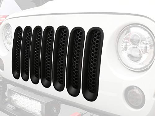 Hooke Road Matte Black JK Front Grill Mesh Inserts, Clip-in Deflector Guard for Jeep JK Wrangler & Unlimited 2007-2015