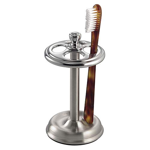 iDesign York Steel Divided Toothbrush Stand - 3.25' x 3.25' x 5.75', Brushed/Chrome