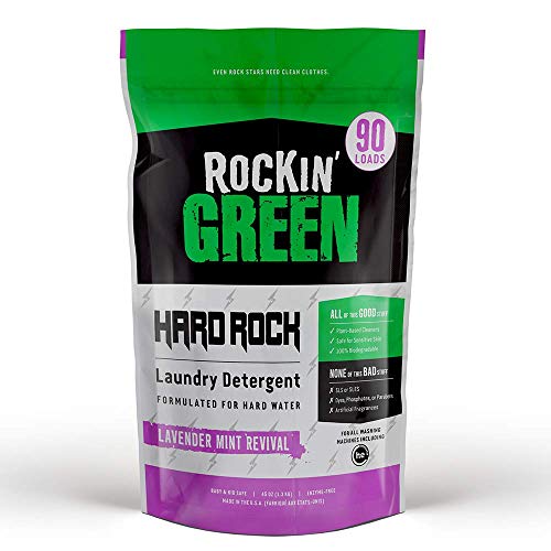 Rockin' Green Natural Laundry Detergent Powder | Hard Rock (for Hard Water), Lavender Mint | HE, 90 Loads - 45oz Perfect for Cloth Diapers