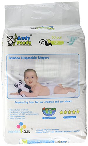 Andy Pandy Biodegradable Bamboo Disposable Diapers, Newborn, 50 Count-Pack