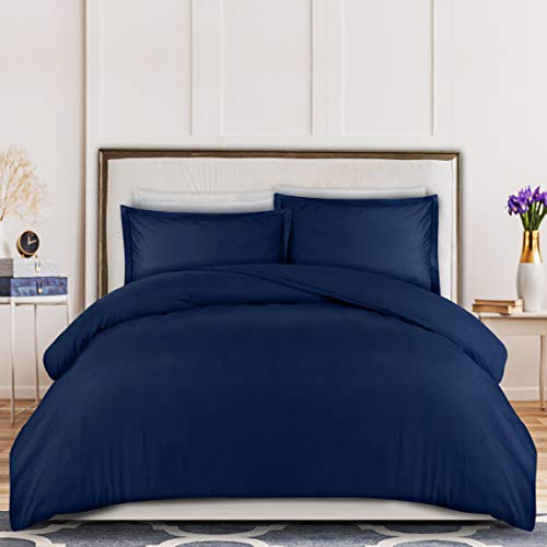 Utopia Bedding 3-Piece Duvet Cover Set – 1 Duvet Cover with 2 Pillow Shams - Soft Brushed Microfiber Fabric - Shrinkage and Fade Resistant - Easy Care (Queen, Navy)