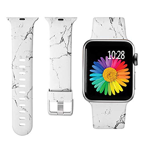 Laffav Compatible with Apple Watch Band 40mm 38mm iWatch SE & Series 6 & Series 5 4 3 2 1 for Women Girls, White Marble, S/M