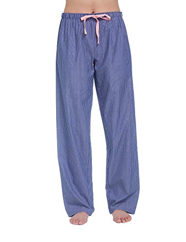 CYZ Women's 100% Cotton Woven Poplin Sleep Pajama Pants, Navy White Stripe, Mens Size: X-Large