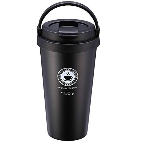 Sboly 16 Oz Vacuum Insulated Tumbler, Stainless Steel Vacuum Insulated Coffee Travel Mug with Spill Proof Lid, Double Wall Vacuum Insulation, Black