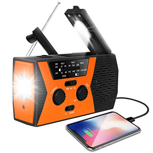 2020 Upgraded Emergency Solar Hand Crank Radio, RegeMoudal Hand Crank AM/FM/NOAA Weather Radio with Flashlight, Reading Lamp, 2000mAh Power Bank,USB Cell Phone Charger and SOS Alarm