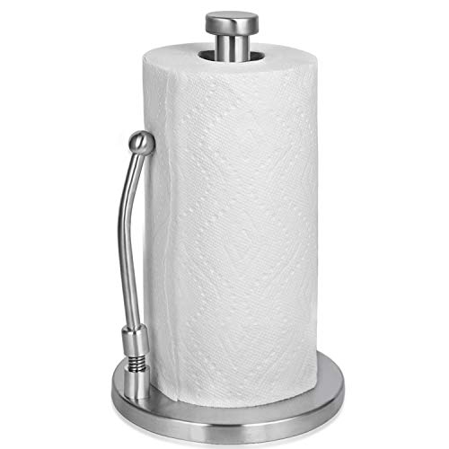 SMARTAKE Paper Towel Holder, Stainless Steel Standing Paper Towel Organizer Roll Dispenser for Kitchen Countertop Home Dining Table, Silver