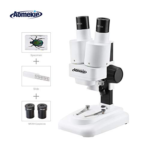 Aomekie Stereo Microscope 20-40X Microscopes for Kids Students with WF20x WF10x Eyepieces Insect Specimen 10 Slide Slides LED Light Source