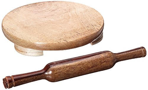 Tabakh Manual Wooden Roti Chapati Flatbread Tortilla Presser Maker with Rolling Pin, 10-Inch