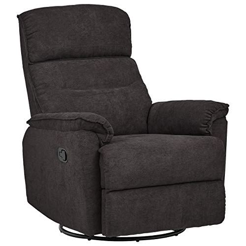 Amazon Brand – Ravenna Home Pull Recliner with 360 Rotating Swivel Glider, Living Room Chair, 39'W, Dark Grey