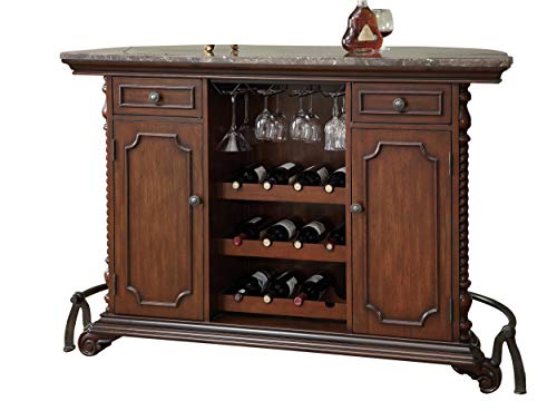 2-door 2-drawer Bar Unit with Marble Top Warm Brown