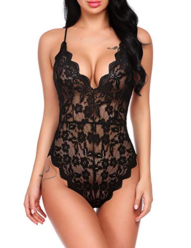 Avidlove Women Teddy Lingerie One Piece Babydoll Bodysuit Romper,Small,Black