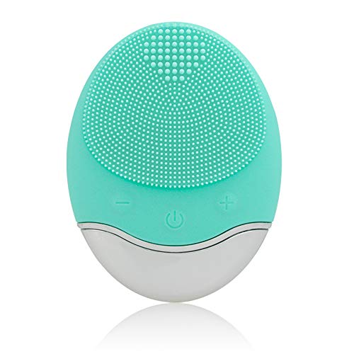 Sonic Facial Cleansing Brush, Soft Silicone Waterproof Face Cleanser Bamboo Charcoal Wireless Charging Travel Size Massager for Skin Exfoliation, Deep Cleansing, Anti Aging - Green