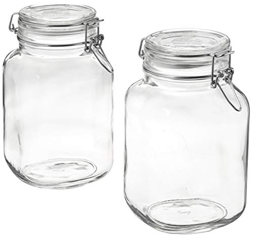 Bormioli Rocco 149240M02121197 Fido Glass Canning Jar Italian 67¾ oz-2 Liter (2 Pack), (Pack of 2), Clear
