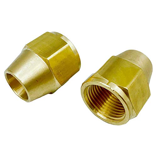 GaoLing Brass Short Flare Nut,SAE 45 Degree Flare Tube Fitting,3/8'Flare O.D（Pack of 2）