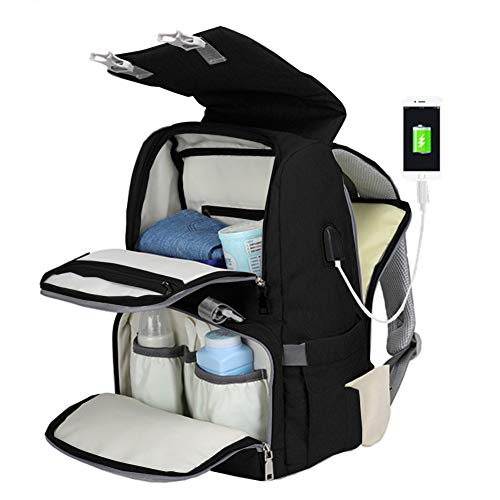 Diaper Bag Backpack for Mom&Dad, Large Capacity Baby Nappy Bag w/Changing Pad (Black)