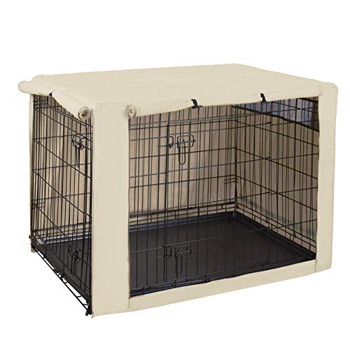 HiCaptain Polyester Dog Crate Cover - Durable Windproof Pet Kennel Cover for Wire Crate Indoor Outdoor Protection (42 inches, Light Tan)