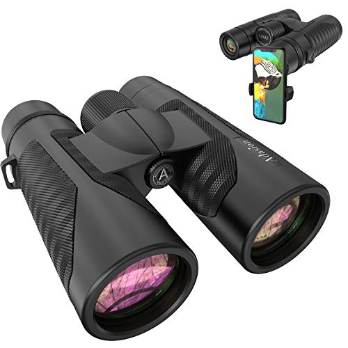 12x42 Binoculars for Adults with New Smartphone Photograph Adapter - 18mm Large View Eyepiece - 16.5mm Super Bright BAK4 Prism FMC Lens - Binoculars for Birds Watching Hunting - Waterproof (1.25 lbs)