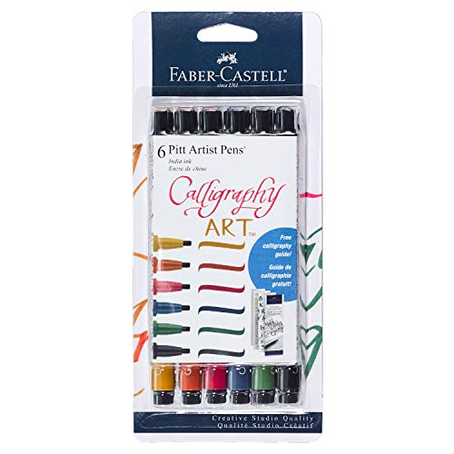 Faber-Castell Calligraphy Pitt Artist Pen Set – 6 Multi Colored Calligraphy Pens