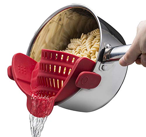 Kitchen Gizmo Snap N Strain Strainer, Clip On Silicone Colander, Fits All Pots and Bowls –– Red