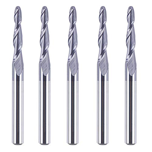 SpeTool 5Pc/Pack Tapered Ball Nose End Mill 1/8 Shank 1.0mm Ball Radius with TiAlN Coated CNC Router Bit for 3D&2D Woodwork Acrylic Alloy…