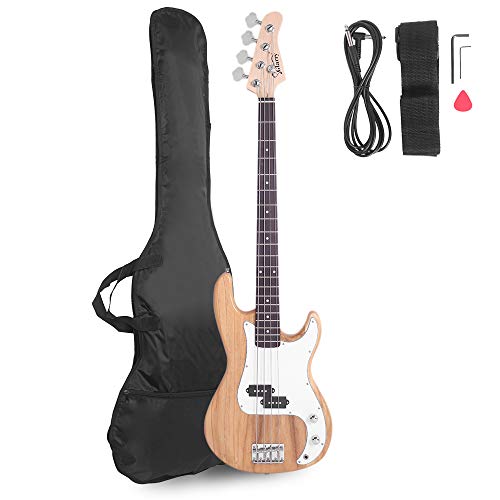 Glarry Electric Bass Guitar Full Size 4 String Rosewood Basswood Fire Style Exquisite Burning Bass(Burly Wood)