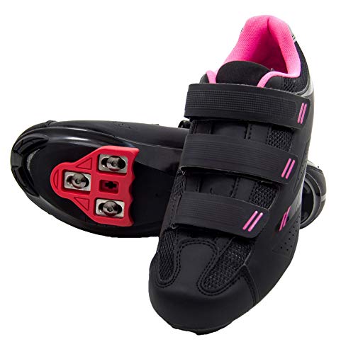 Tommaso Pista Women's Spin Class Ready Cycling Shoe Bundle - Black/Pink - Look Delta - 38