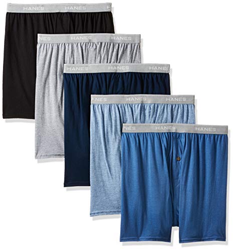 Hanes Men's 5-Pack Exposed Waistband Knit Boxers, Assorted, X-Large