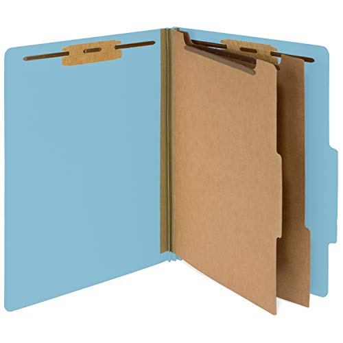 10 Blue Classification Folders - 2 Divider - 2 Inch Tyvek Expansions - Durable 2 Prongs Designed to Organize Standard Medical Files, Law Client and Office Files - Letter Size, Light Blue, 10 Pack