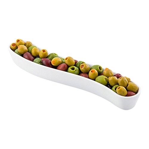 White Porcelain Olive Plate - Swerve Design, Beautiful Presentation - 9 Inches - 6 oz - 1ct Box - Restaurantware, Black, Small