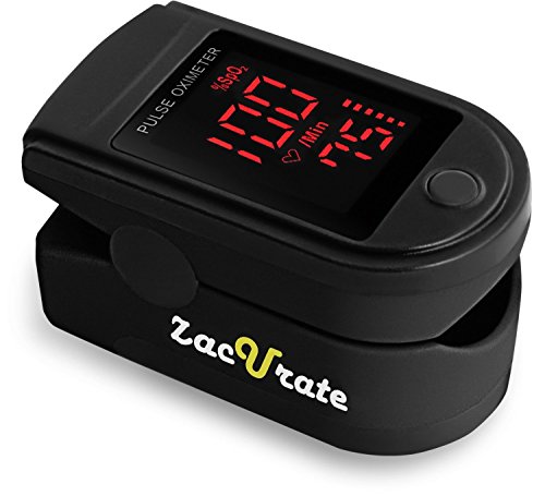 Zacurate Pro Series 500DL Fingertip Pulse Oximeter Blood Oxygen Saturation Monitor with Silicon Cover, Batteries and Lanyard (Mystic Black)